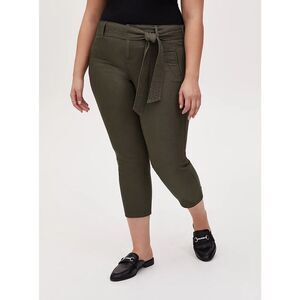 TORRID CROP SELF TIE CASUAL CLASSIC EVERYDAY WEAR UTILITY PANTS IN OLIVE GREEN